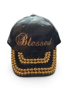 Blessed Embellished Camo Baseball Cap - Gold Accent